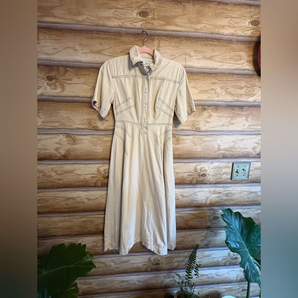 Rosetta Getty Cream Button-Up Midi Dress